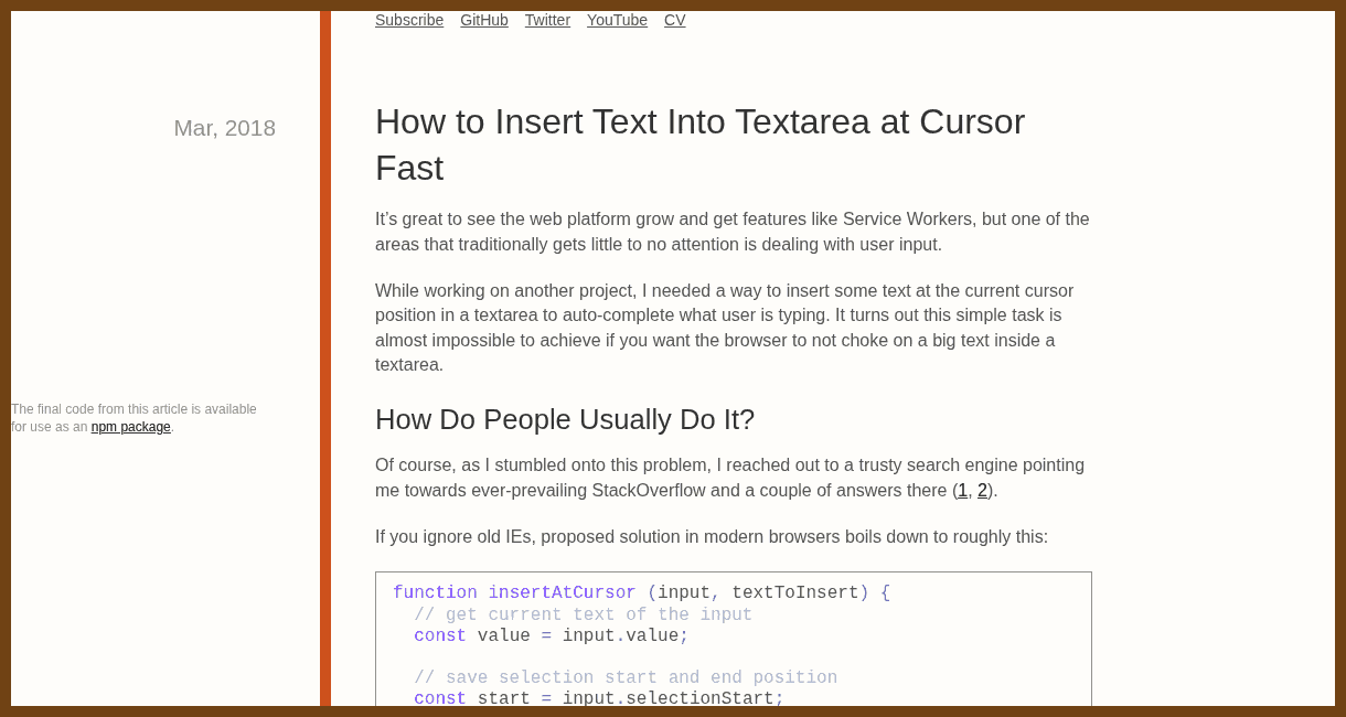 How to Insert Text Into Textarea at Cursor Fast