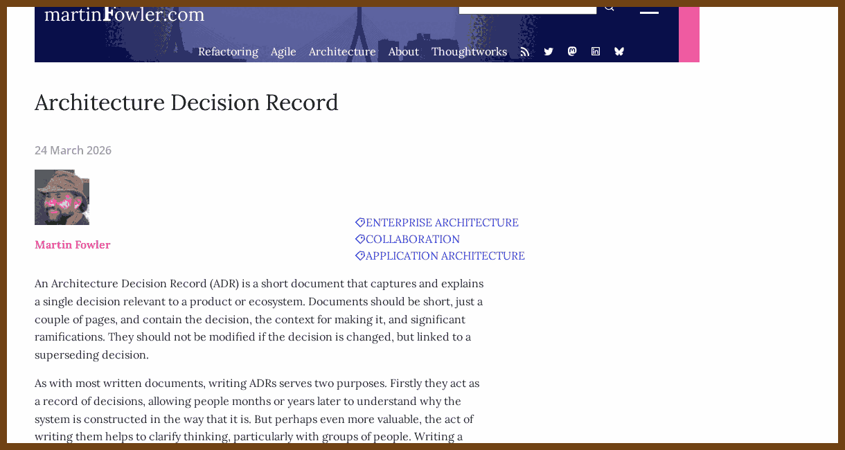 bliki: Architecture Decision Record