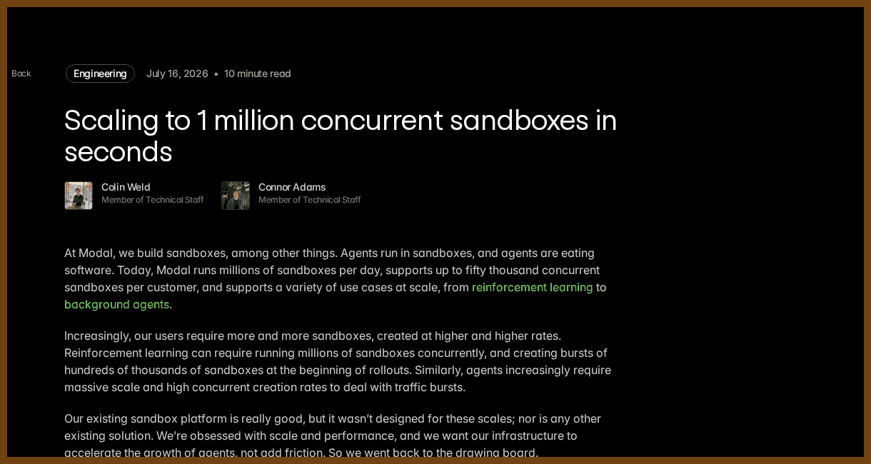 Scaling to 1 million concurrent sandboxes in seconds | Modal Blog
