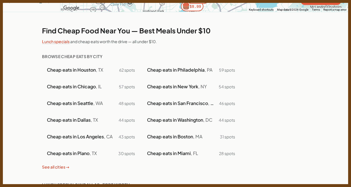 CheapFoodMap — Find meals under $10 across the US