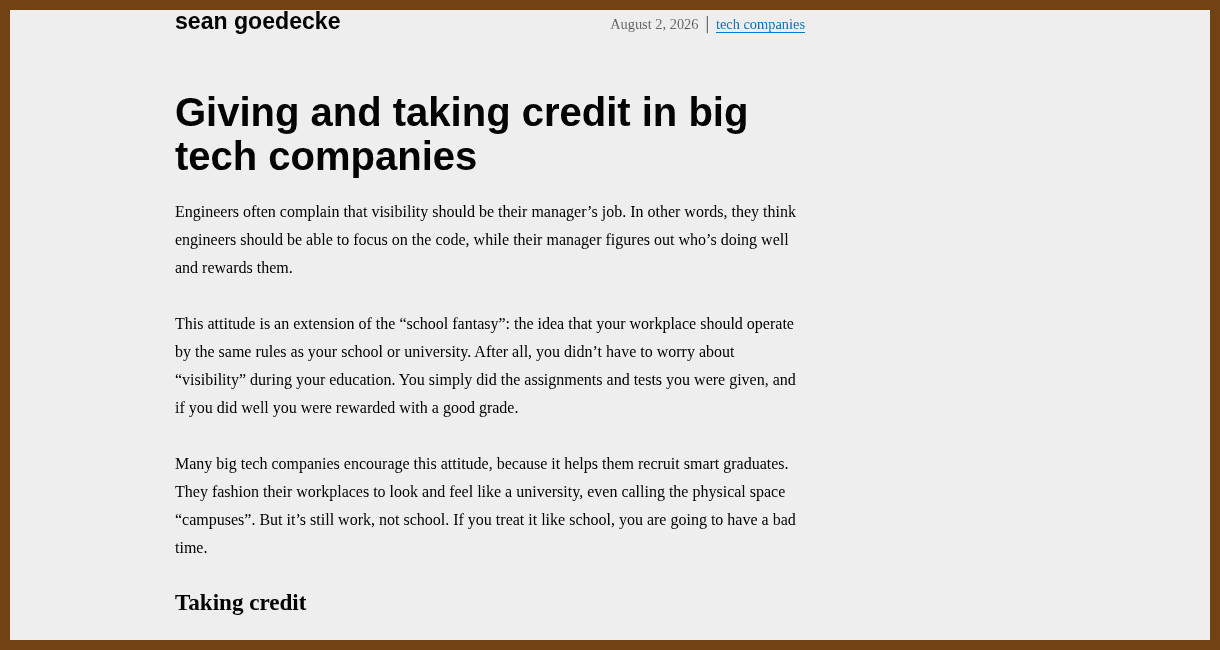 Giving and taking credit in big tech companies