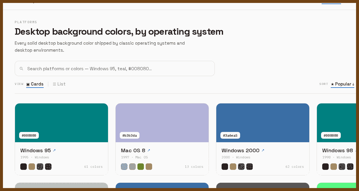 Desktop background colors, by operating system