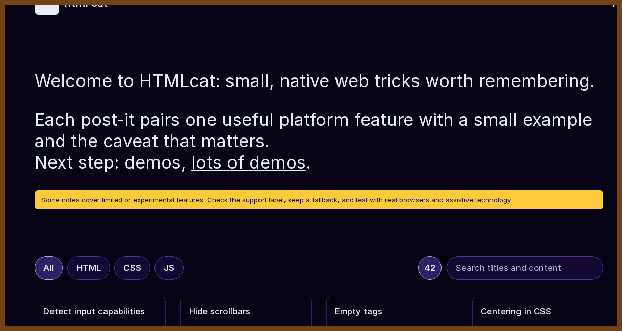 HTMLcat — Compact notes on HTML, CSS, and JavaScript