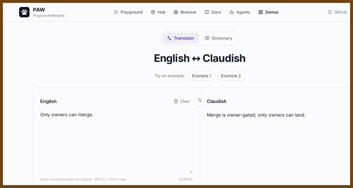 English ↔ Claudish — the over-engineered translator